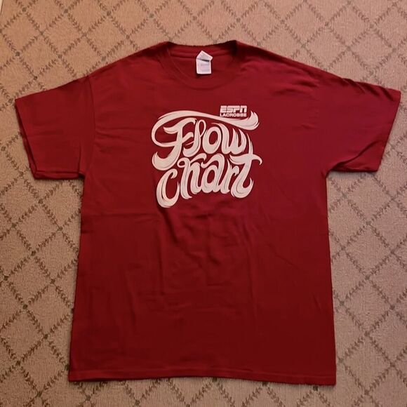 ESPN Lacrosse vintage deep red Flow Chart t-Shirt NWOT L - Picture 1 of 7